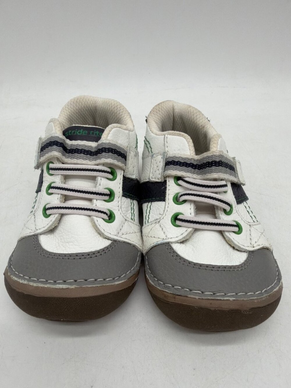 Stride Rite Toddler Boy Shoes Size 4W White Gray Navy Velcro Closure Sneakers